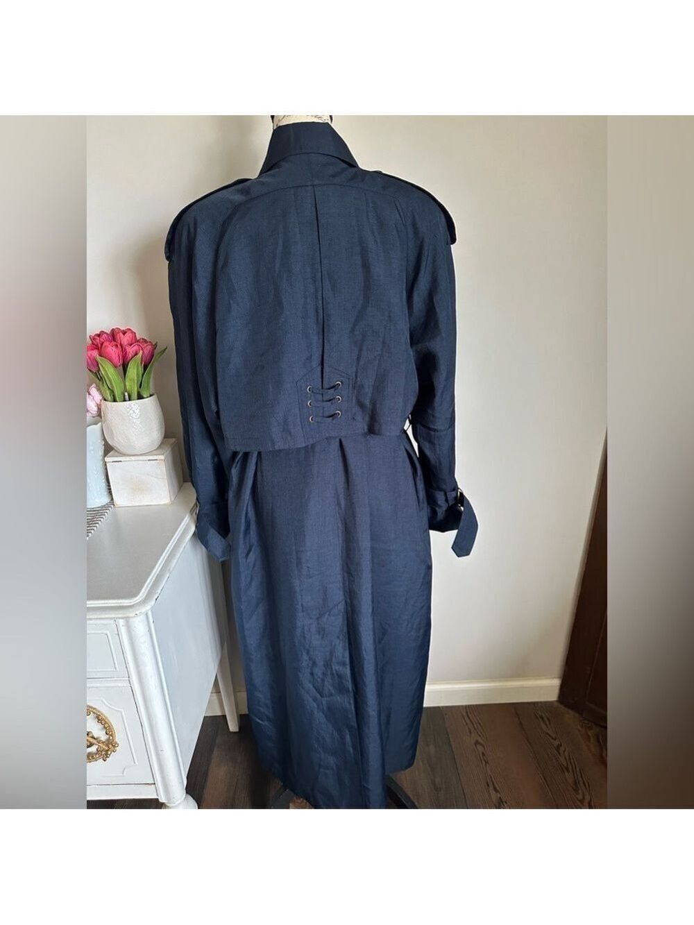 Repertoire Vintage Navy Blue Women's Trench Coat Size 12 - Picture 3 of 6
